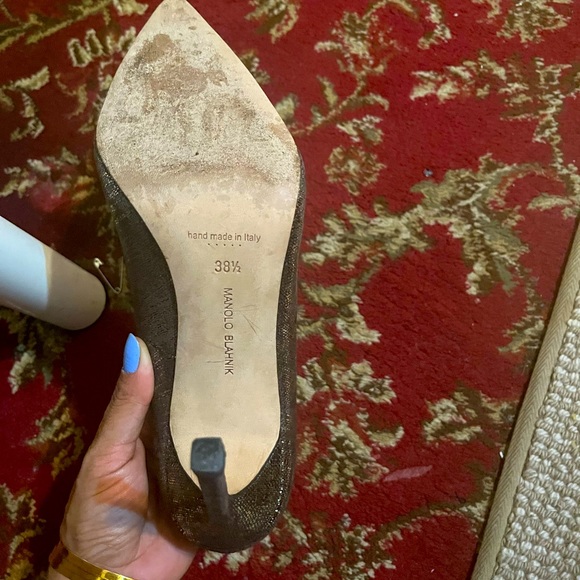 Manolo Blahnik Shimmer Glitter Pumps Gold Stiletto Heels Sz 38.5 :Made in Italy - Picture 4 of 5